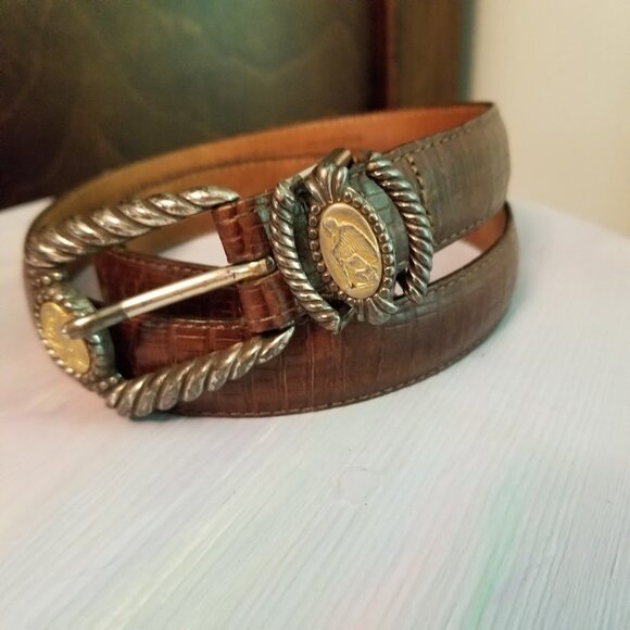 Brighton Museum Roman Greco Sphinx Coin Brown Mock Croc Sz Small Leather Belt - Picture 4 of 16